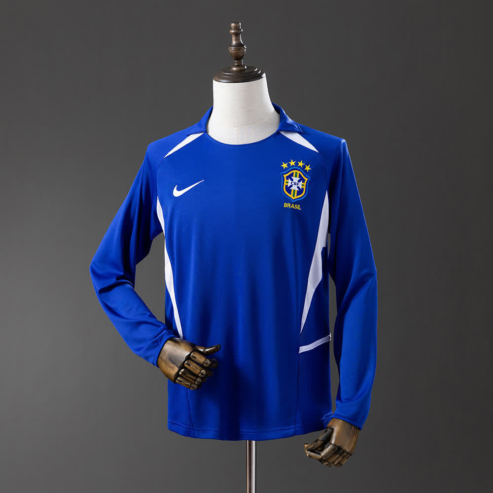 Camiseta Brasil 2002 Visitante Manga Larga Retro - Vista frontal