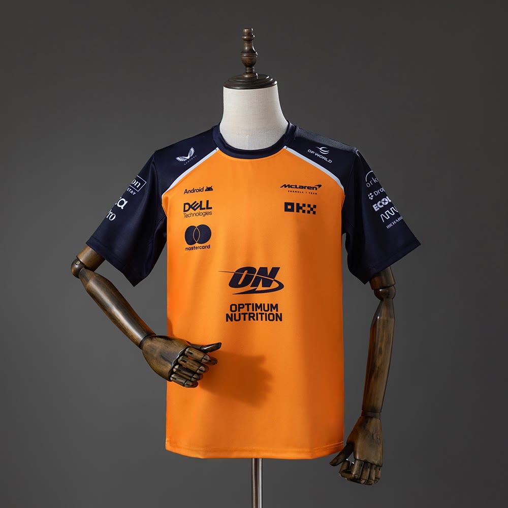 Camiseta McLaren Racing 2025 F1 Naranja y Azul Marino - Vista frontal