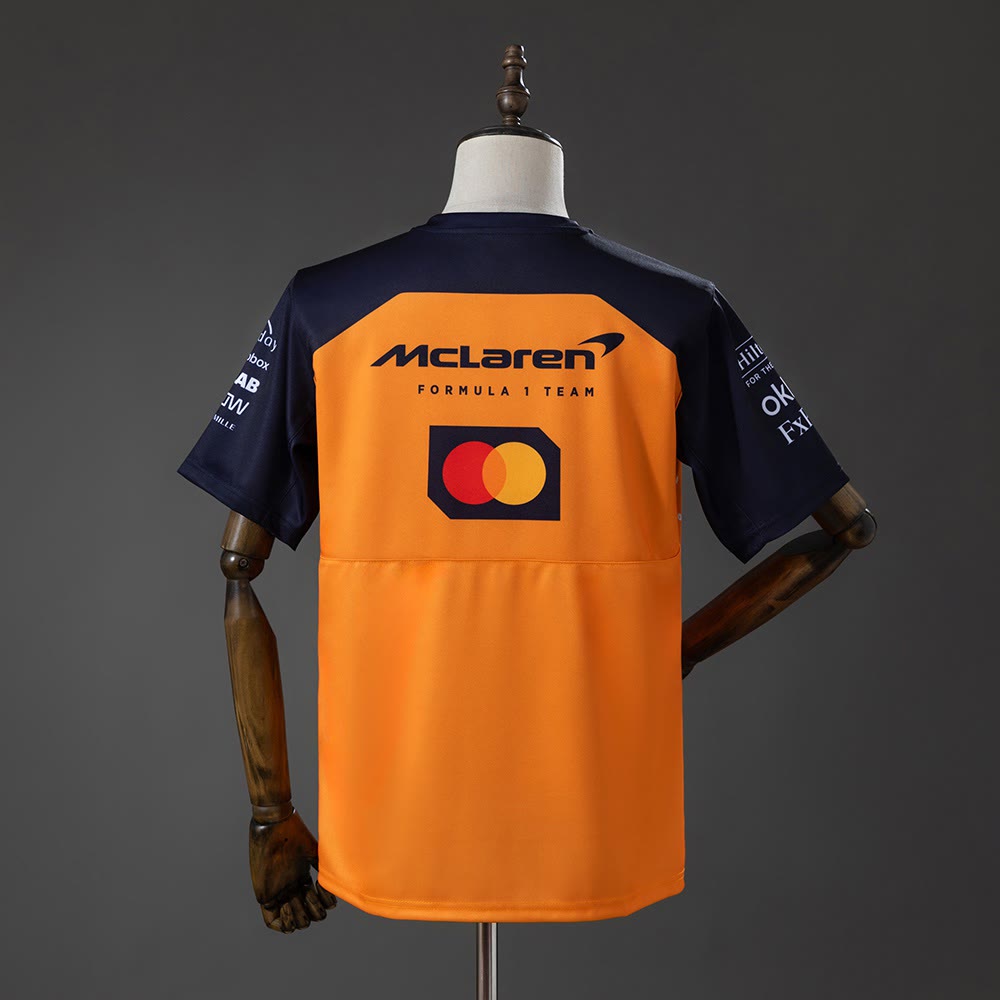 Camiseta McLaren Racing 2025 F1 Naranja y Azul Marino - Vista posterior